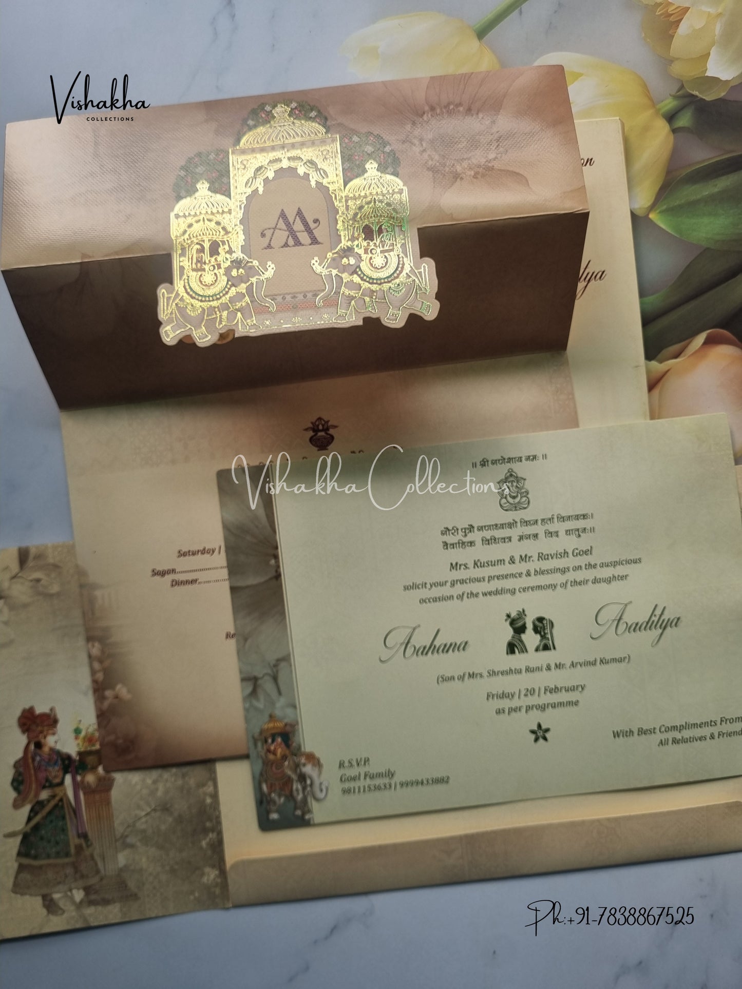 Barat Semi Box Ganesh Ji Double Door Hindu invitation Cards EJ-5057