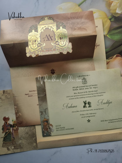 Barat Semi Box Ganesh Ji Double Door Hindu invitation Cards EJ-5057