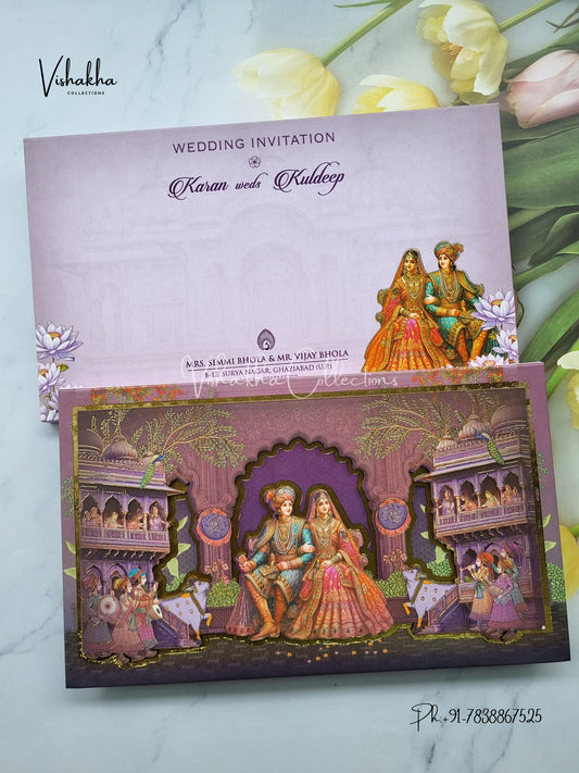 Barat Dulah Dulhan Hindu Padded MDF Board Laser Cut invitation Cards EJ-5060
