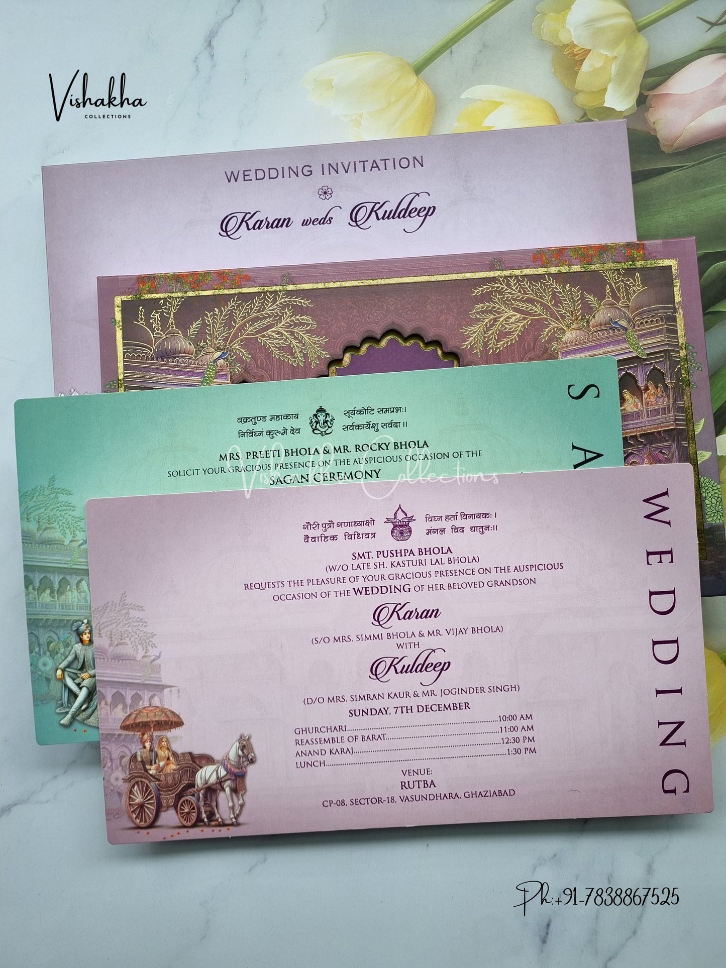 Barat Dulah Dulhan Hindu Padded MDF Board Laser Cut invitation Cards EJ-5060