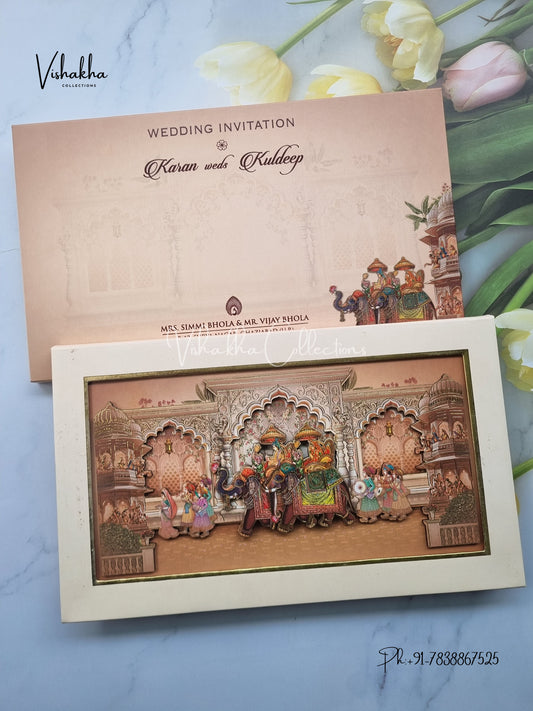 Barat Hindu Sikh Padded MDF Board Laser Cut invitation Cards EJ-5061