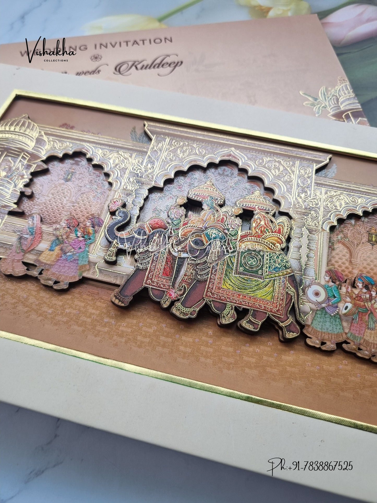 Barat Hindu Sikh Padded MDF Board Laser Cut invitation Cards EJ-5061