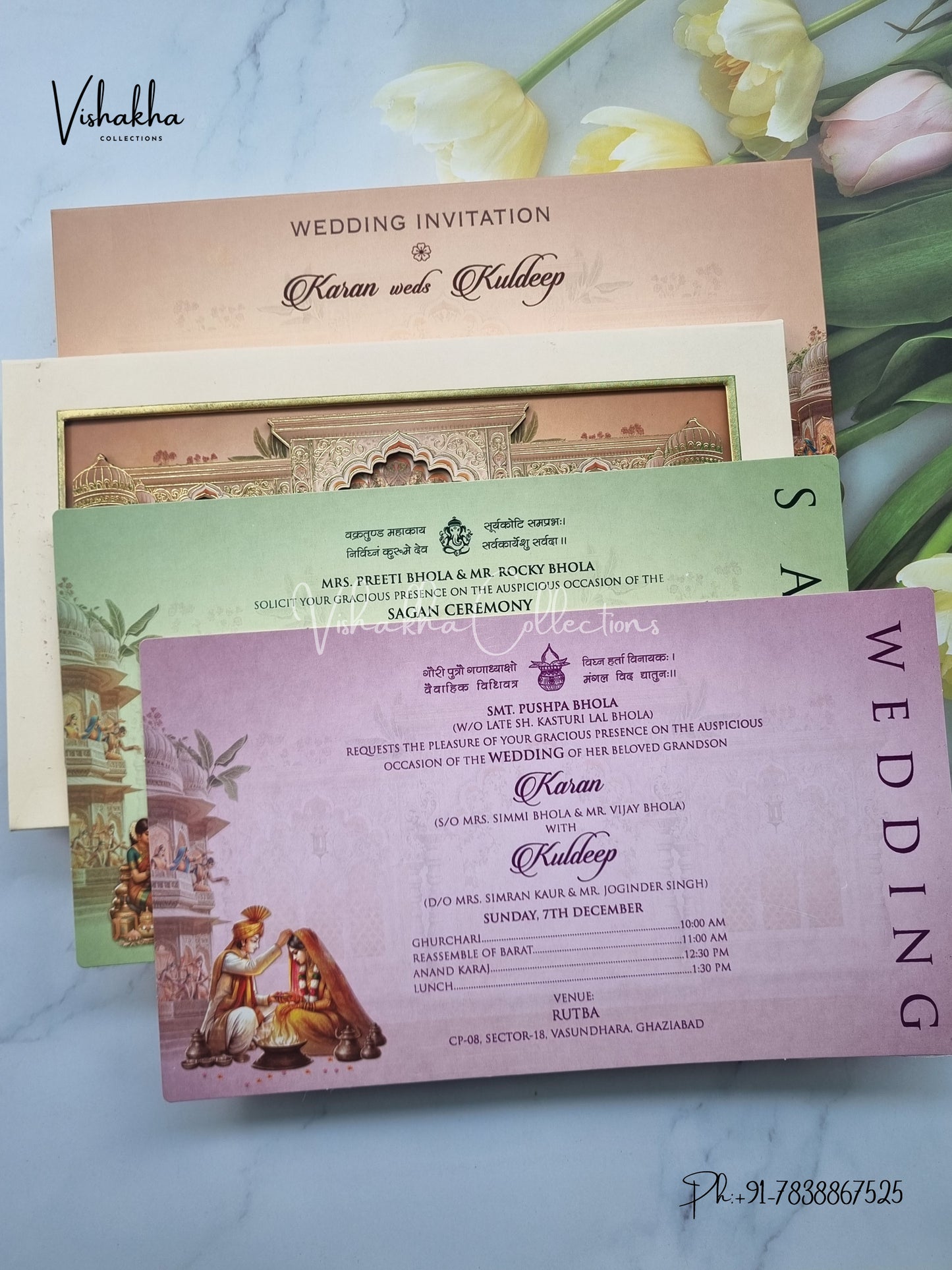 Barat Hindu Sikh Padded MDF Board Laser Cut invitation Cards EJ-5061