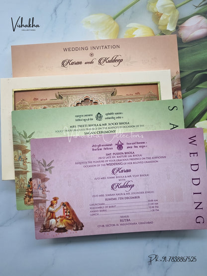 Barat Hindu Sikh Padded MDF Board Laser Cut invitation Cards EJ-5061