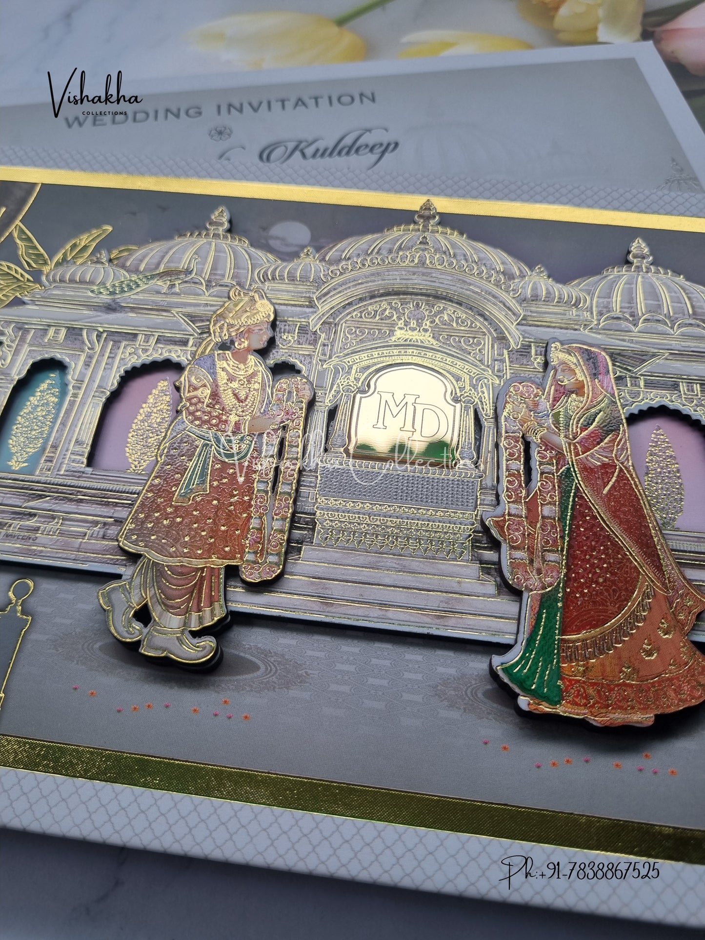 Dulah Dulhan Hindu Sikh Padded MDF Board Laser Cut invitation Cards EJ-5062