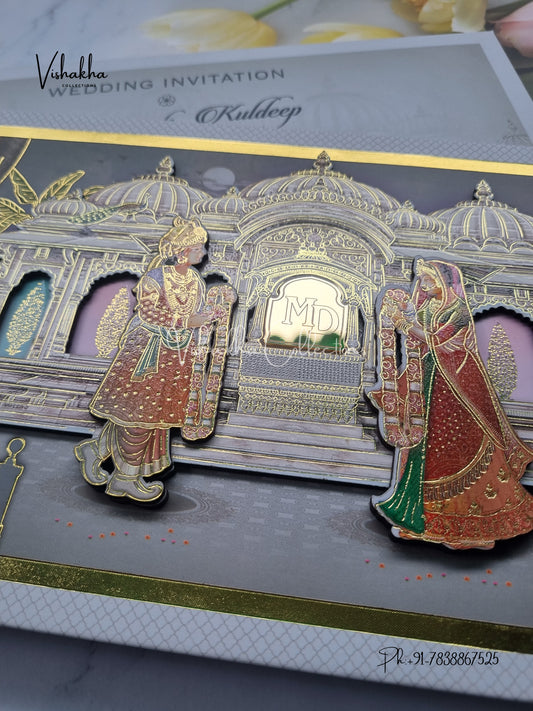 Dulah Dulhan Hindu Sikh Padded MDF Board Laser Cut invitation Cards EJ-5062