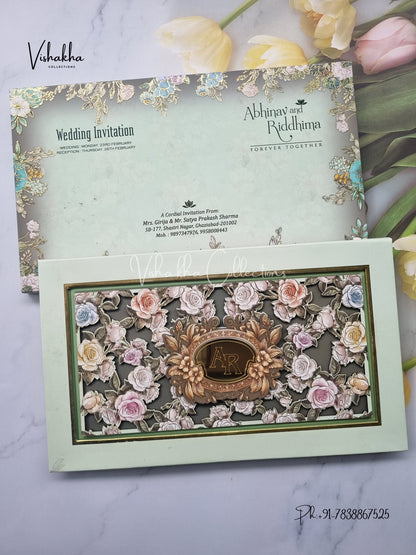 Flower Hindu Muslim Christian Sikh Padded MDF Board Laser Cut invitation Cards EJ-5063