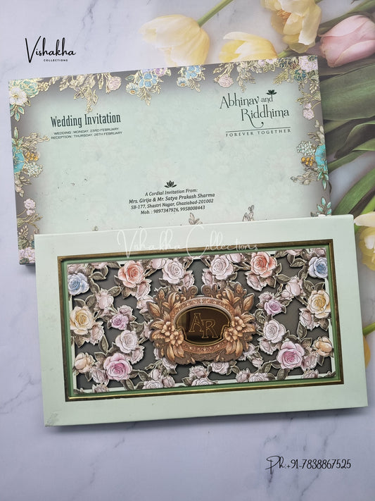 Flower Hindu Muslim Christian Sikh Padded MDF Board Laser Cut invitation Cards EJ-5063