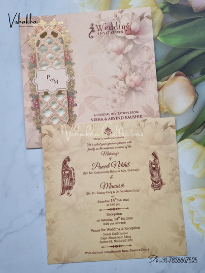 Single Insert Flower Hindu Muslim Christian Sikh invitation Cards EJ-5072
