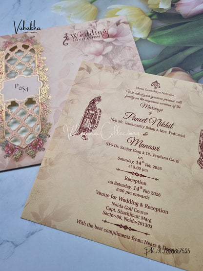 Single Insert Flower Hindu Muslim Christian Sikh invitation Cards EJ-5072