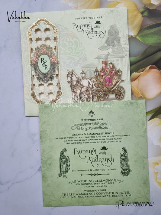 Single Insert Dulah Dulhan Hindu Sikh Laser Cut invitation Cards EJ-5073