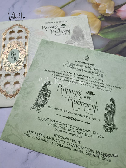 Single Insert Dulah Dulhan Hindu Sikh Laser Cut invitation Cards EJ-5073