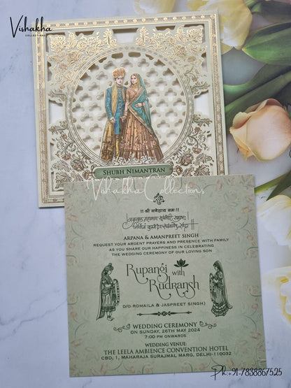 Single Insert Dulah Dulhan Hindu Sikh Laser Cut invitation Cards EJ-5074