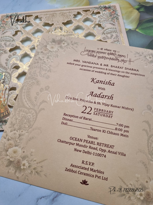 Single Insert Ganesh Ji Dulah Dulhan Hindu Laser Cut invitation Cards EJ-5075