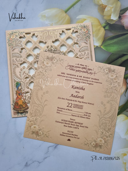 Single Insert Ganesh Ji Dulah Dulhan Hindu Laser Cut invitation Cards EJ-5075