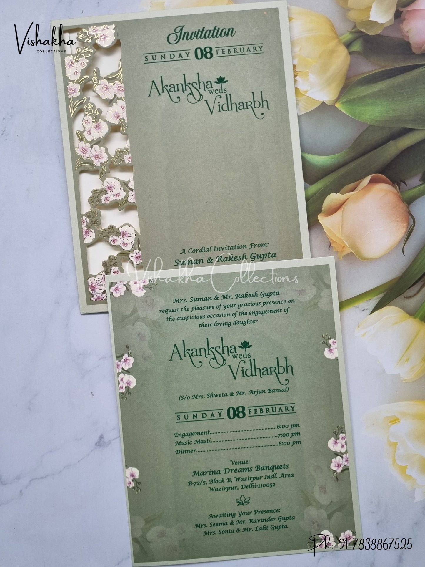 Single Insert Flower Hindu Muslim Christian Sikh invitation Cards EJ-5076