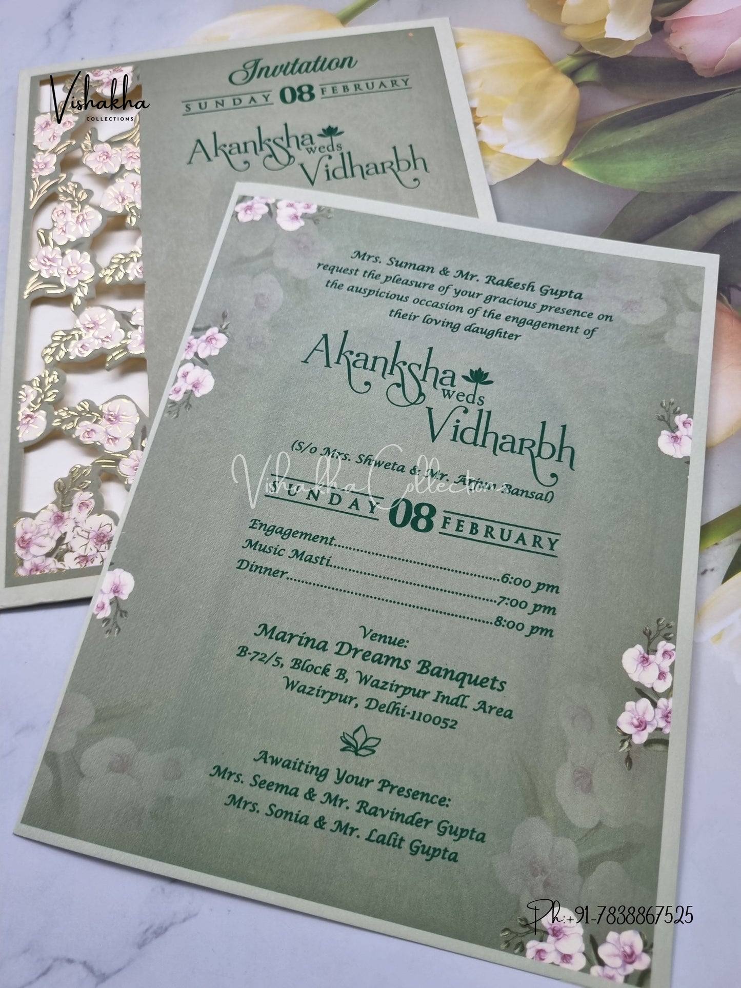 Single Insert Flower Hindu Muslim Christian Sikh invitation Cards EJ-5076