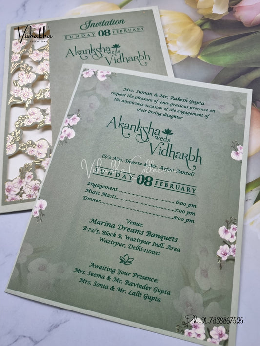 Single Insert Flower Hindu Muslim Christian Sikh invitation Cards EJ-5076