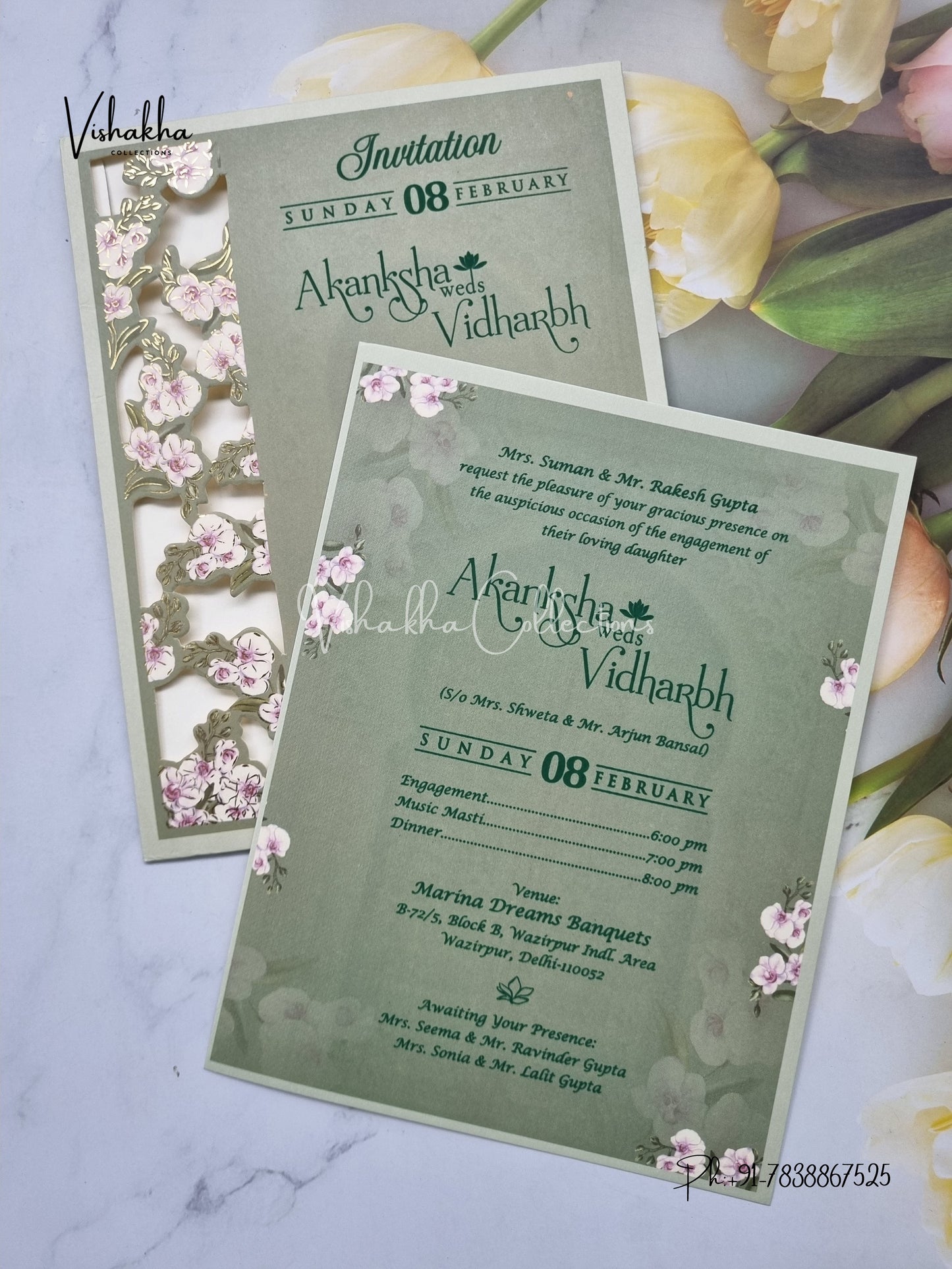 Single Insert Flower Hindu Muslim Christian Sikh invitation Cards EJ-5076