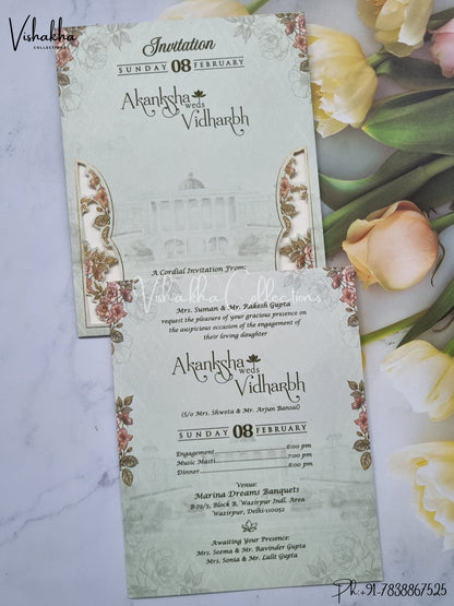 Single Insert Flower Hindu Muslim Christian Sikh invitation Cards EJ-5077