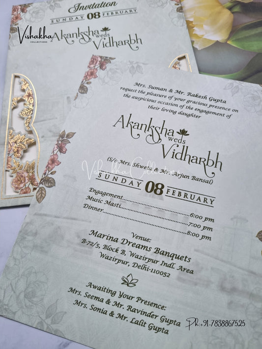 Single Insert Flower Hindu Muslim Christian Sikh invitation Cards EJ-5077