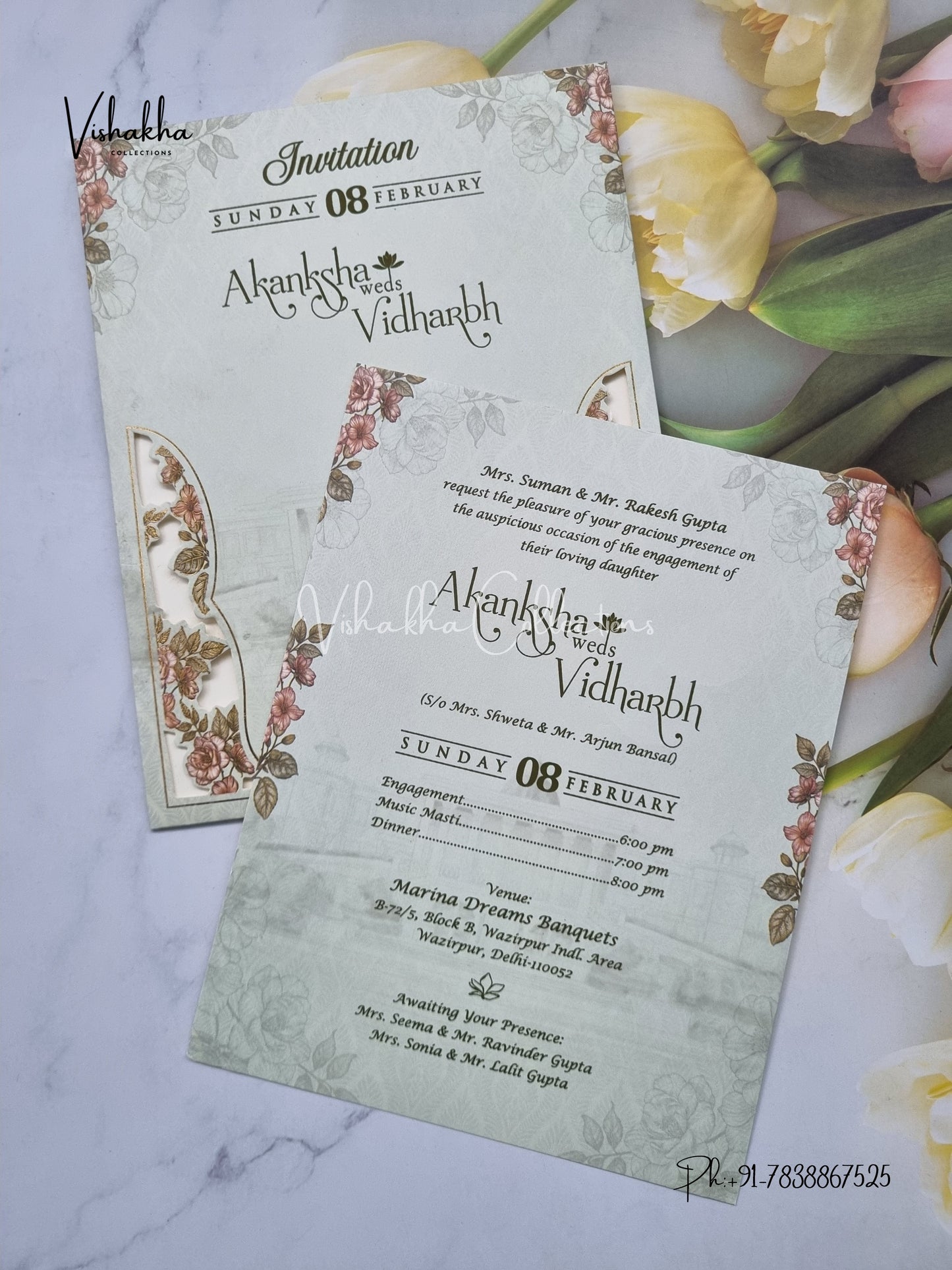 Single Insert Flower Hindu Muslim Christian Sikh invitation Cards EJ-5077