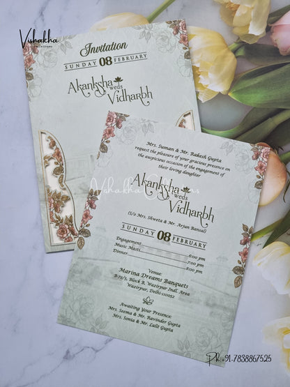 Single Insert Flower Hindu Muslim Christian Sikh invitation Cards EJ-5077