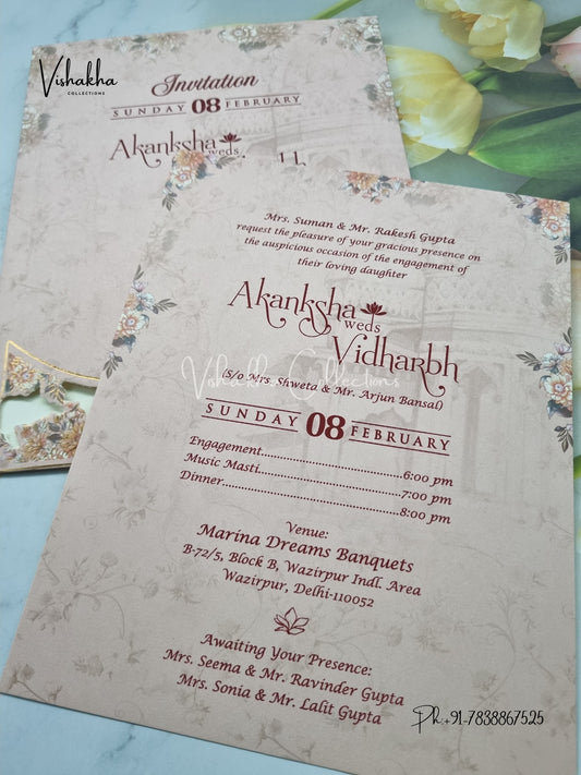 Single Insert Flower Hindu Muslim Christian Sikh invitation Cards EJ-5078