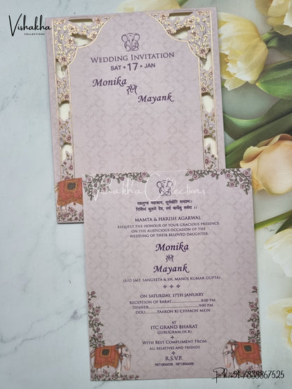 Single Insert Hathi Hindu Sikh invitation Cards EJ-5079