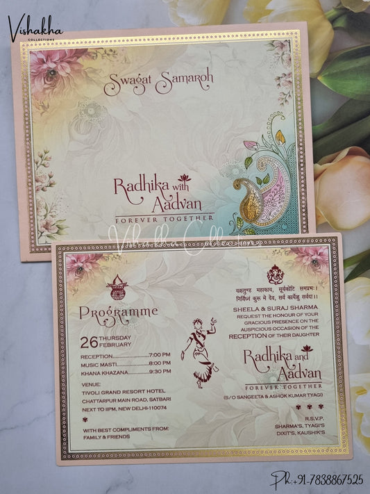 Single Insert Flower Hindu Muslim Christian Sikh invitation Cards EJ-5080