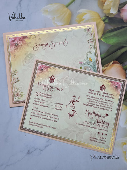 Single Insert Flower Hindu Muslim Christian Sikh invitation Cards EJ-5080