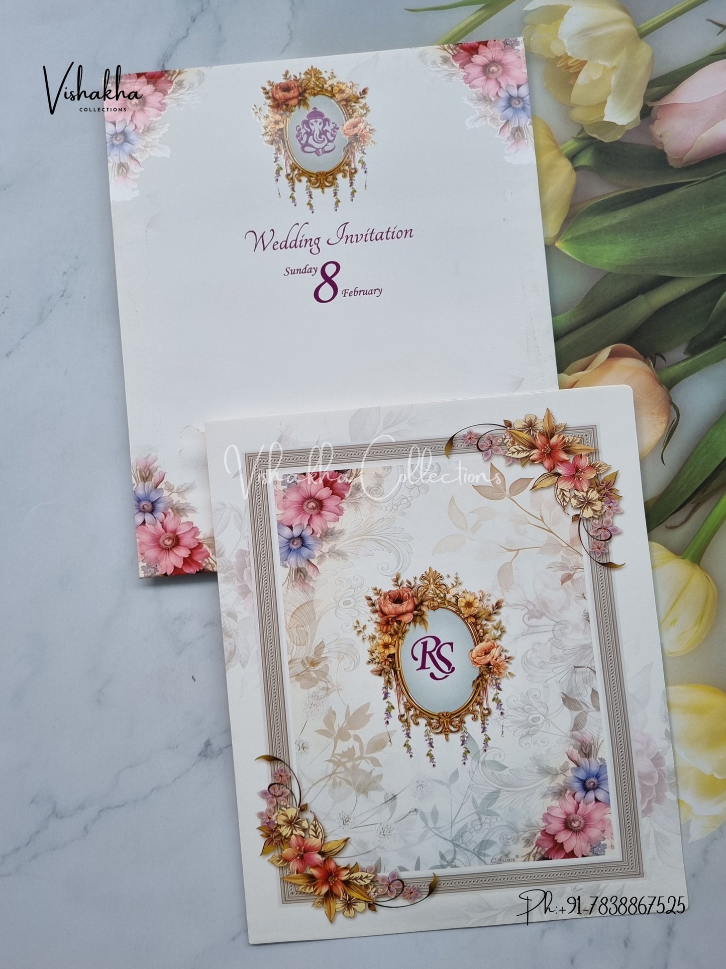 Flower Hindu Muslim Christian Sikh invitation Cards EJ-5085