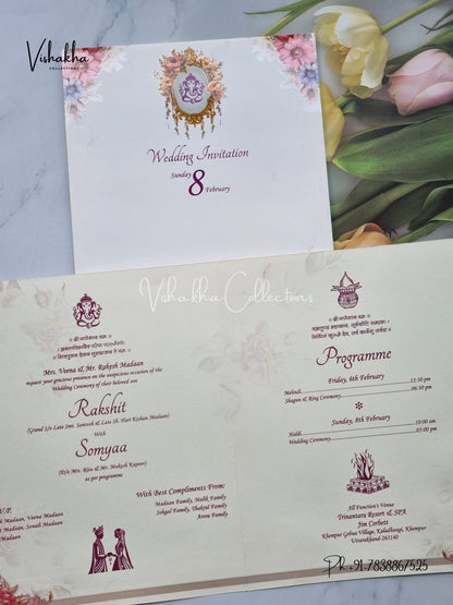 Flower Hindu Muslim Christian Sikh invitation Cards EJ-5085