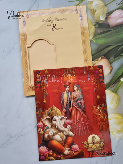 Ganesh Ji Dulah Dulhan Hindu invitation Cards EJ-5086