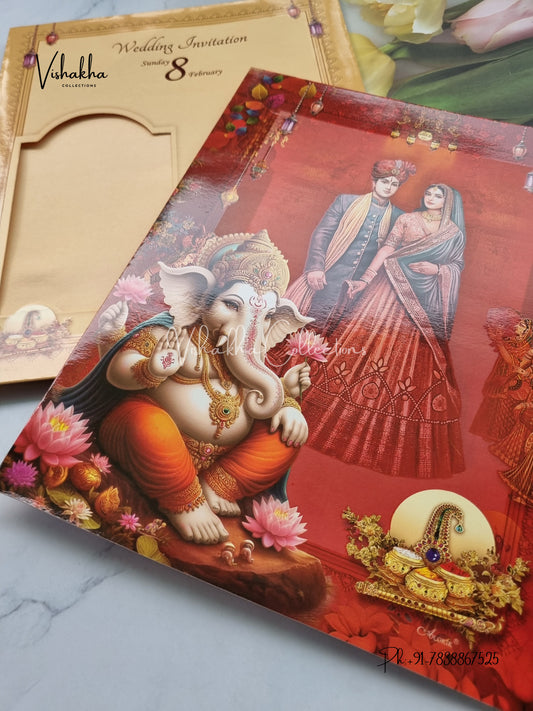 Ganesh Ji Dulah Dulhan Hindu invitation Cards EJ-5086