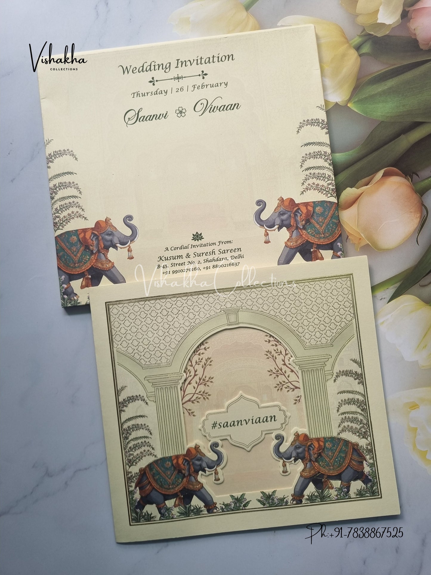 Semi Box Hathi Hindu Sikh invitation Cards EJ-5094