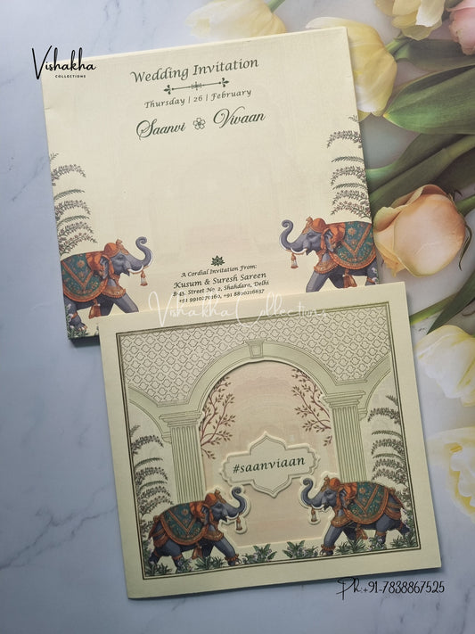 Semi Box Hathi Hindu Sikh invitation Cards EJ-5094