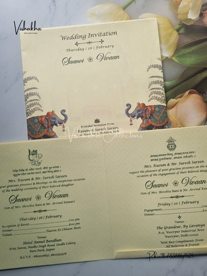 Semi Box Hathi Hindu Sikh invitation Cards EJ-5094