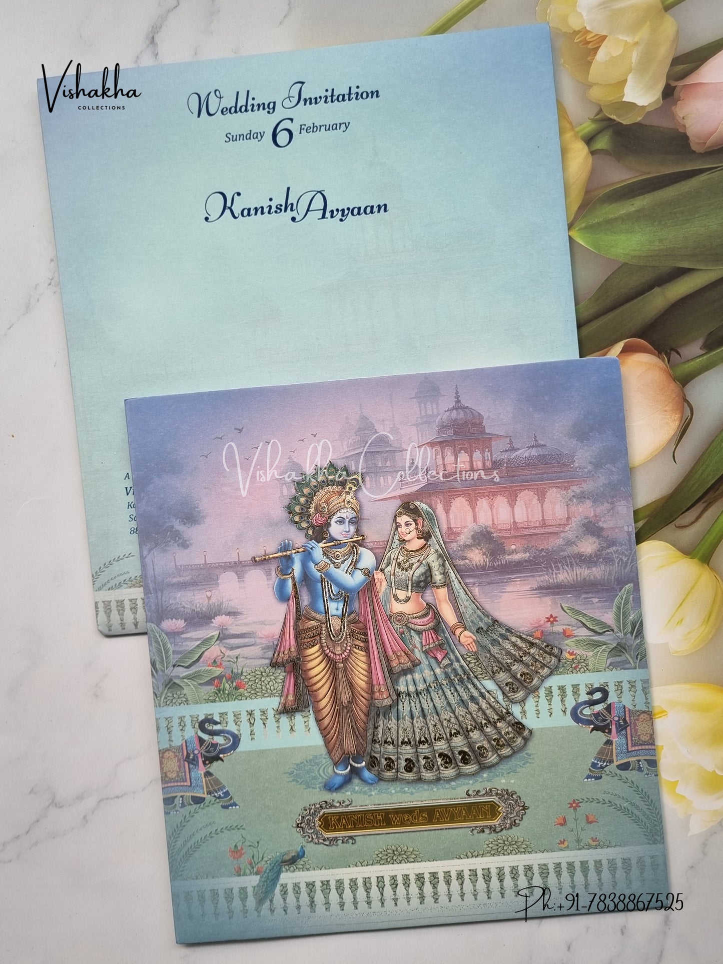 Radha Krishna Hathi Hindu invitation Cards EJ-5098
