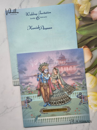 Radha Krishna Hathi Hindu invitation Cards EJ-5098