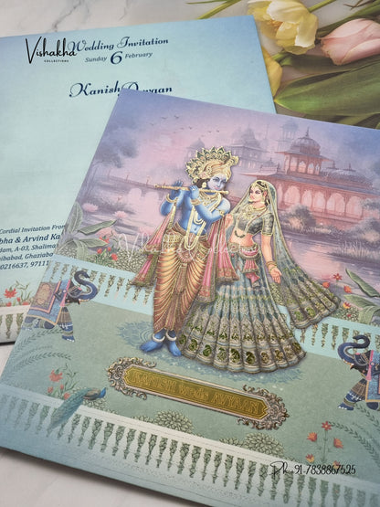 Radha Krishna Hathi Hindu invitation Cards EJ-5098