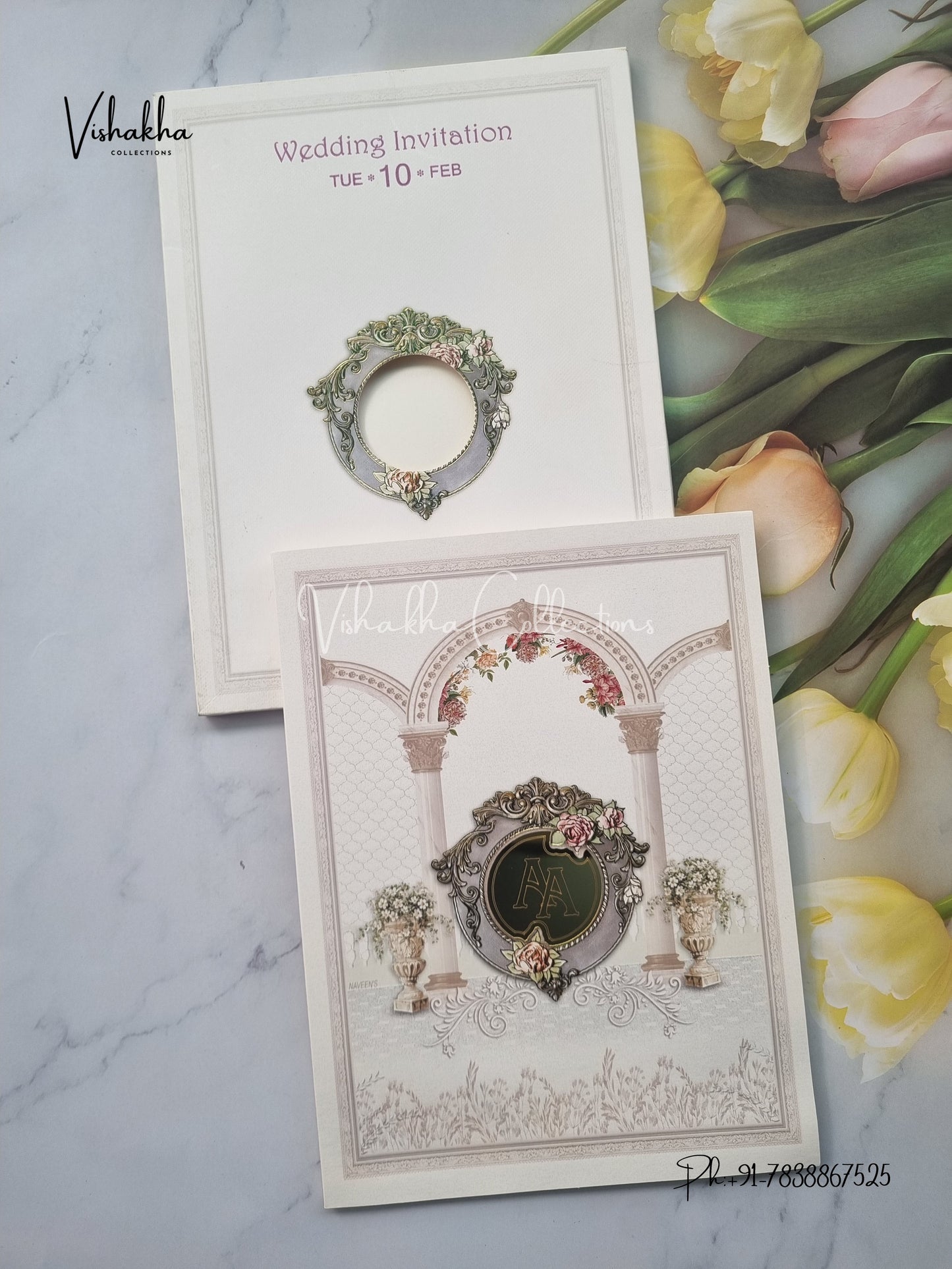 Semi Box Flower Hindu Muslim Christian Sikh invitation Cards EJ-5102