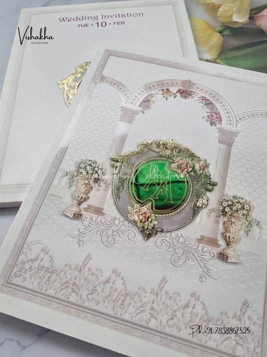 Semi Box Flower Hindu Muslim Christian Sikh invitation Cards EJ-5102