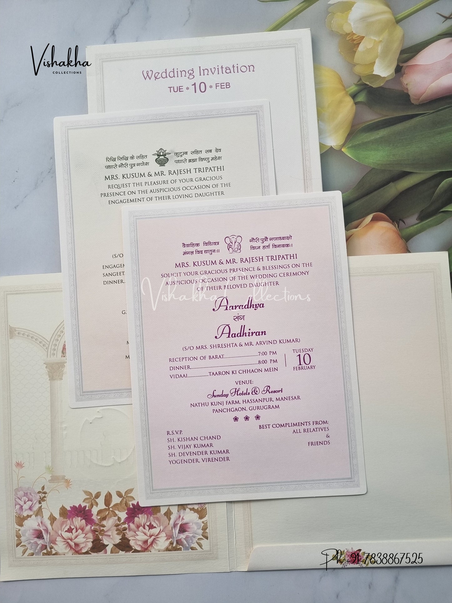 Semi Box Flower Hindu Muslim Christian Sikh invitation Cards EJ-5102