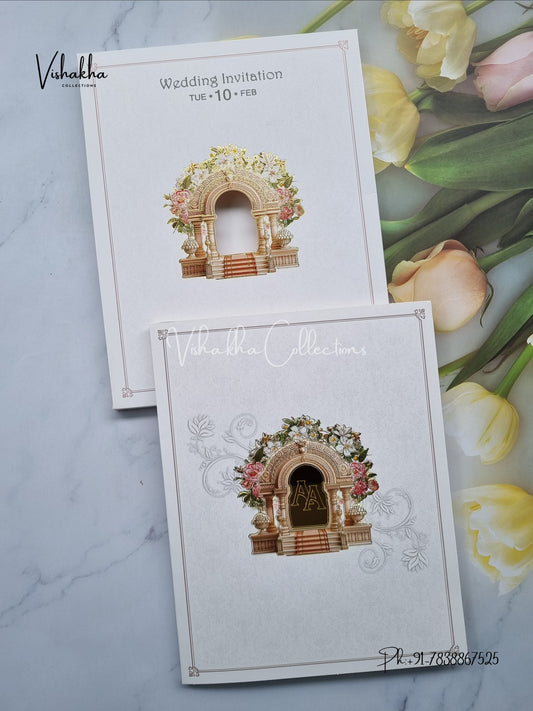 Flower White And golden Hindu Muslim Christian Sikh invitation Cards EJ-5105