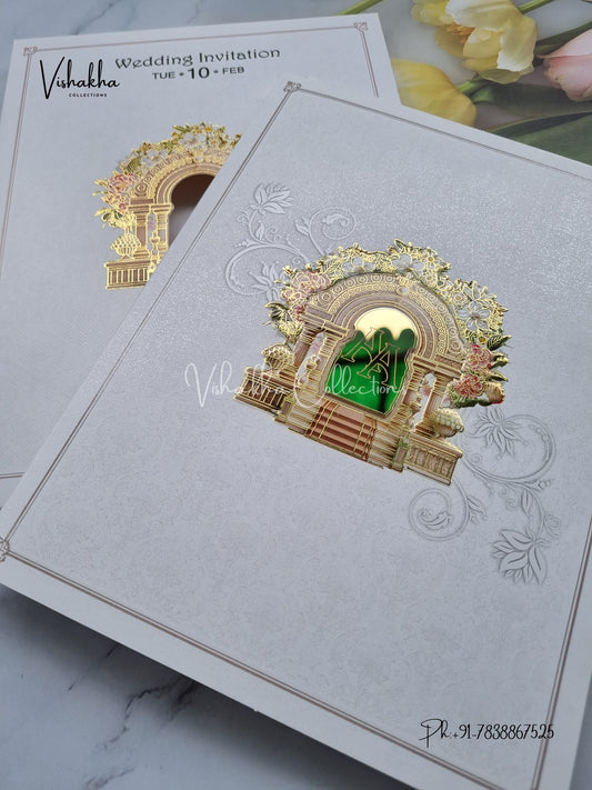 Flower White And golden Hindu Muslim Christian Sikh invitation Cards EJ-5105