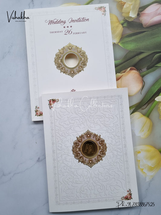 White And golden Hindu Muslim Christian Sikh invitation Cards EJ-5106