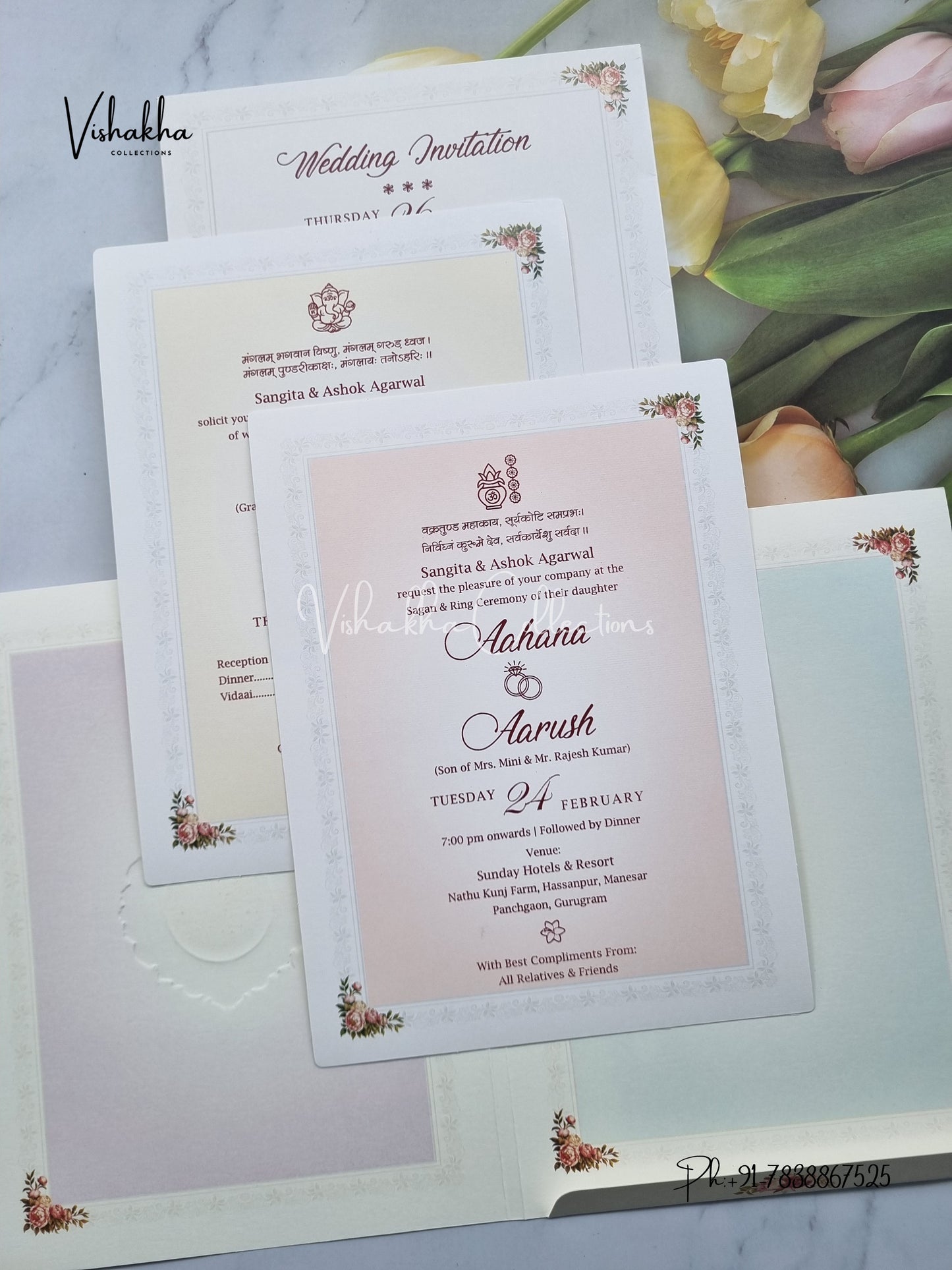 White And golden Hindu Muslim Christian Sikh invitation Cards EJ-5106