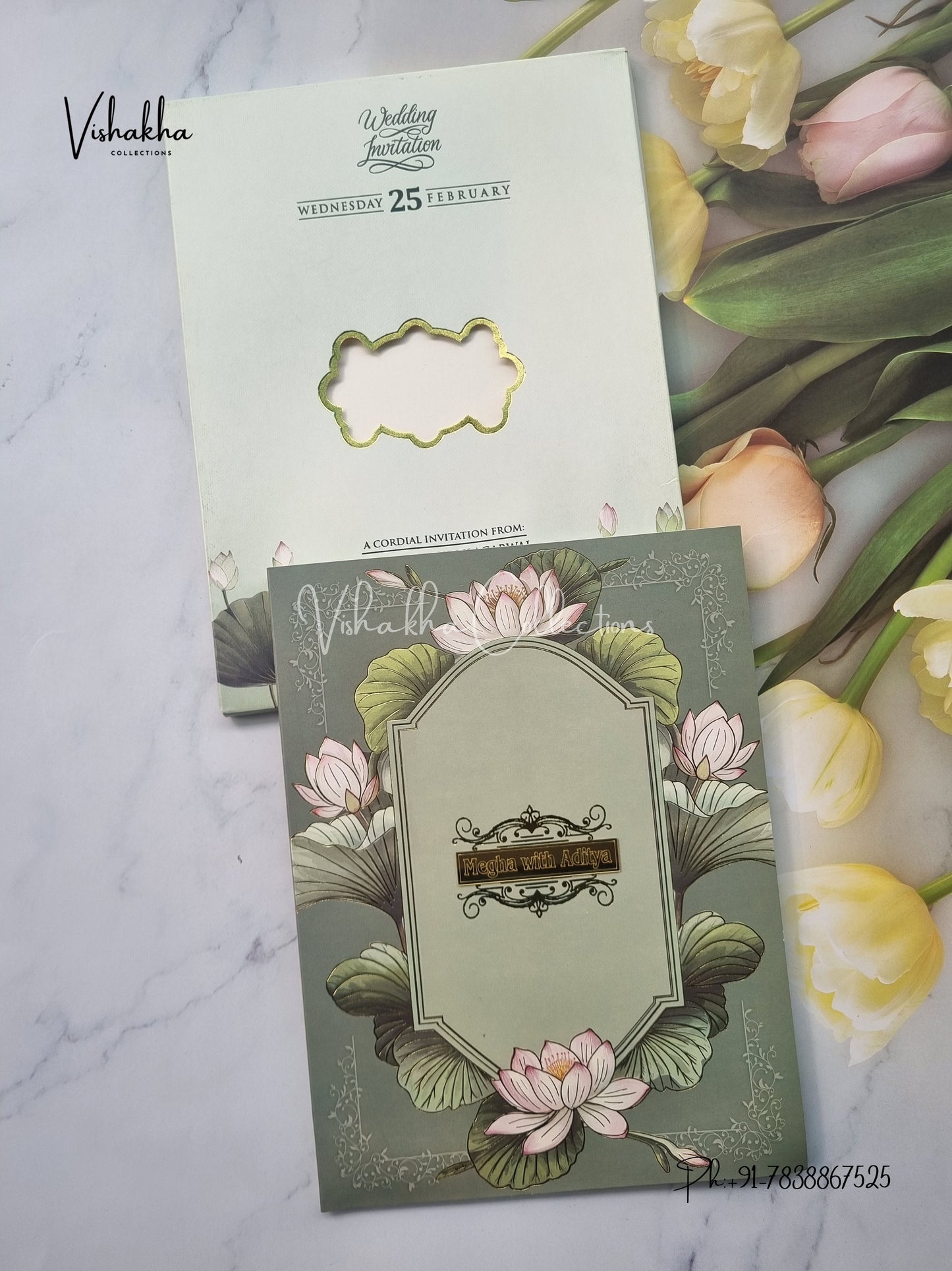 Semi Box Flower Hindu Muslim Christian Sikh invitation Cards EJ-5109