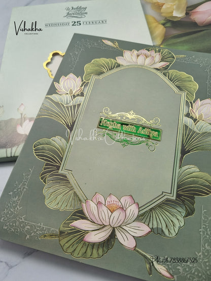 Semi Box Flower Hindu Muslim Christian Sikh invitation Cards EJ-5109